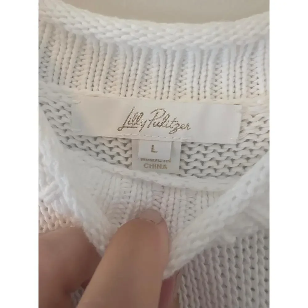 Lilly Pulitzer White Cotton Chunky Knit Pullover Sweater Large